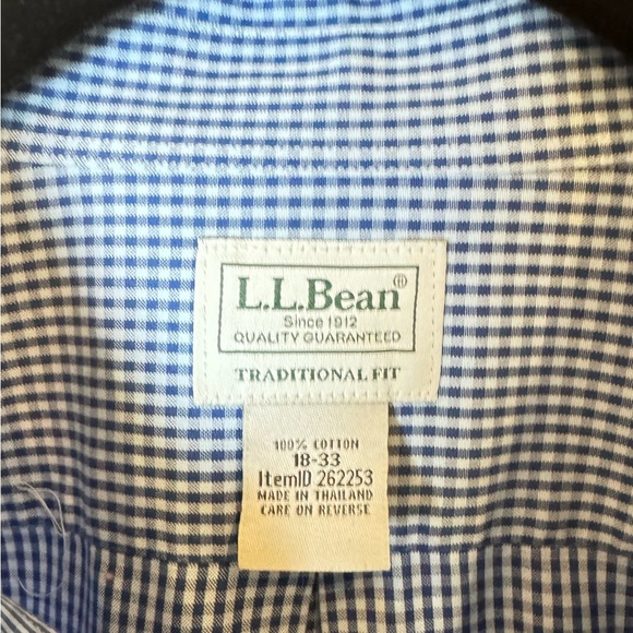 L.L.Bean Blue Gingham Button Down Shirt Traditional Fit Classic Coastal Preppy - Picture 3 of 6